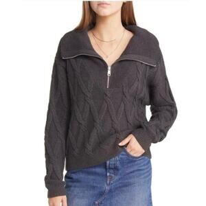 Treasure & Bond Cable Knit Half-Zip Pullover Sweater Charcoal Size Small